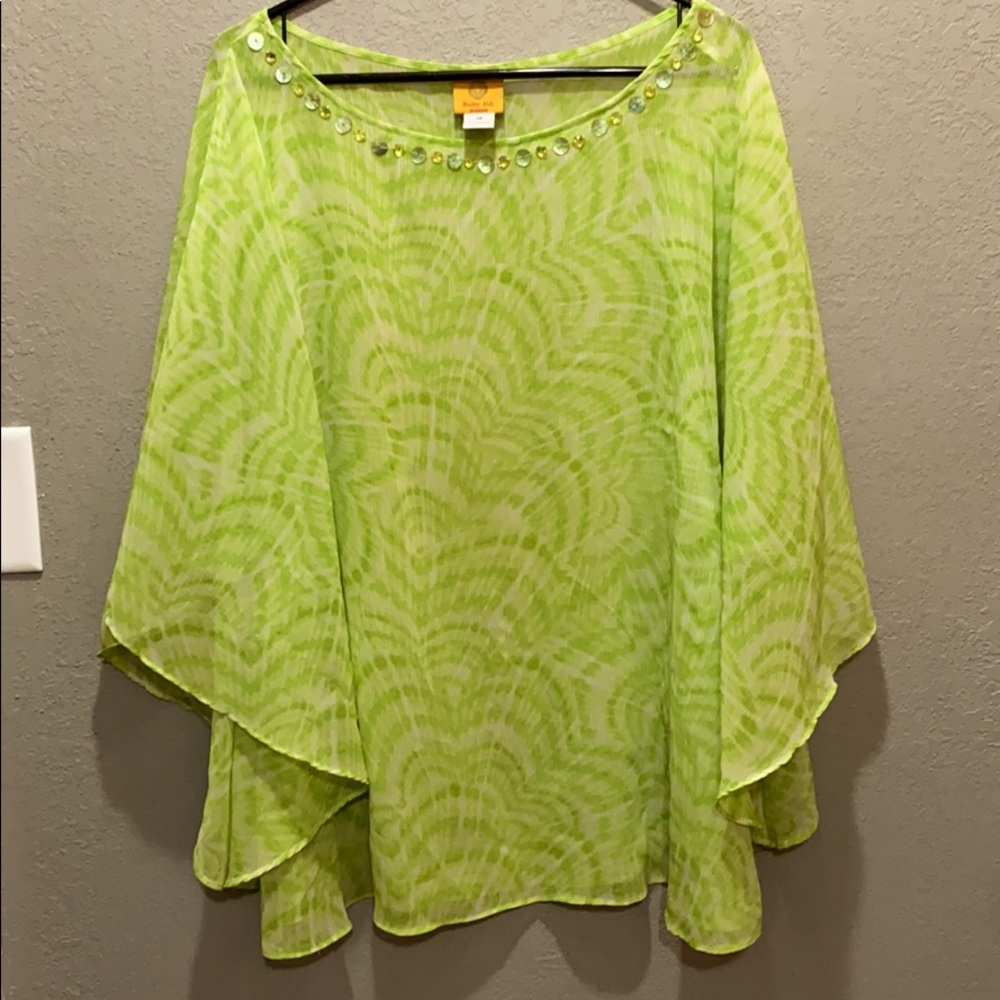 Bright green, sheer tunic